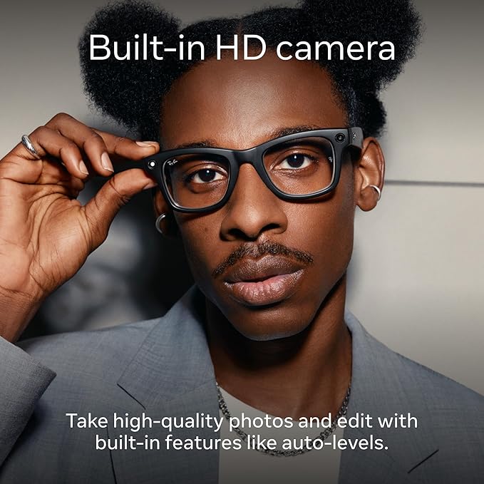 Ray-Ban Meta Glasses, Wayfarer Matte Black / Clear to Graphite Green Transitions